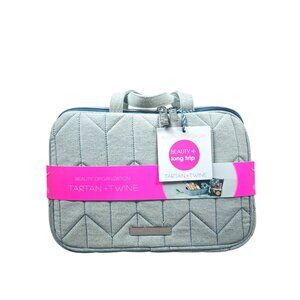 Gray Cosmetic Bag Tartan + Twine Travel Case geometric quilted